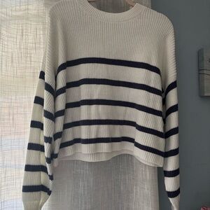 Striped Knit Sweater - White and Navy